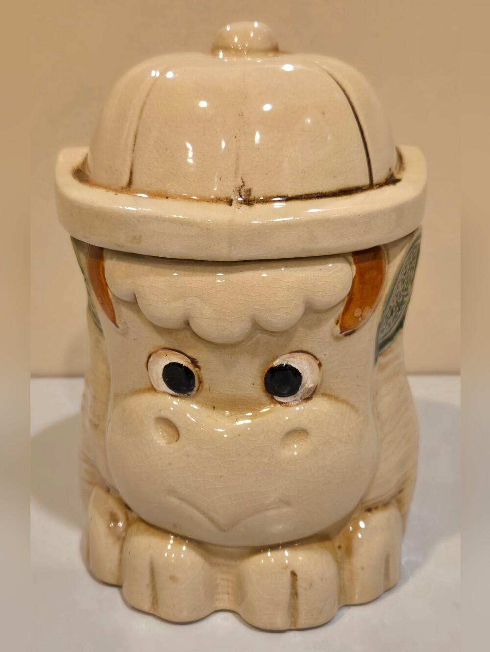 Vintage Mount Clemens Cream Ceramic Cow Cookie Jar - Decorative Home Art